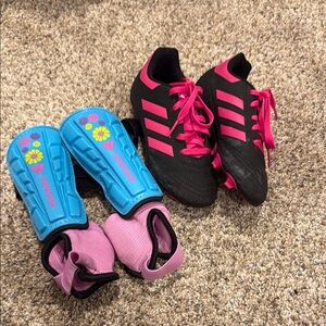 Toddler Adidas Pink and Black Soccer Cleats with Shin Guards